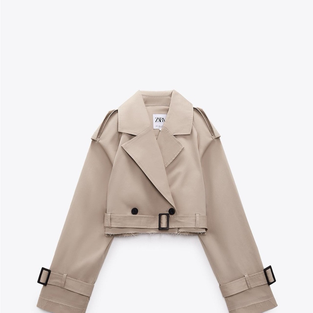 Zara Women's Beige Cropped Trench Coat - Oversized
